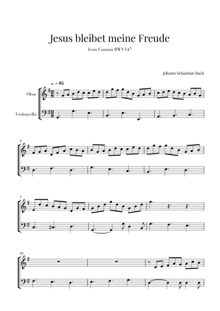 Free Sheet Music Bach Jesus Bleibet Meine Freude For Oboe And Cello