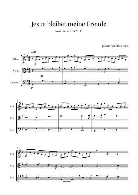 Free Sheet Music Bach Jesus Bleibet Meine Freude For Oboe Viola And Bassoon