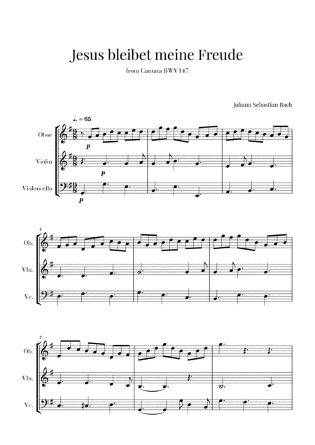 Bach Jesus Bleibet Meine Freude For Oboe Violin And Cello Sheet Music