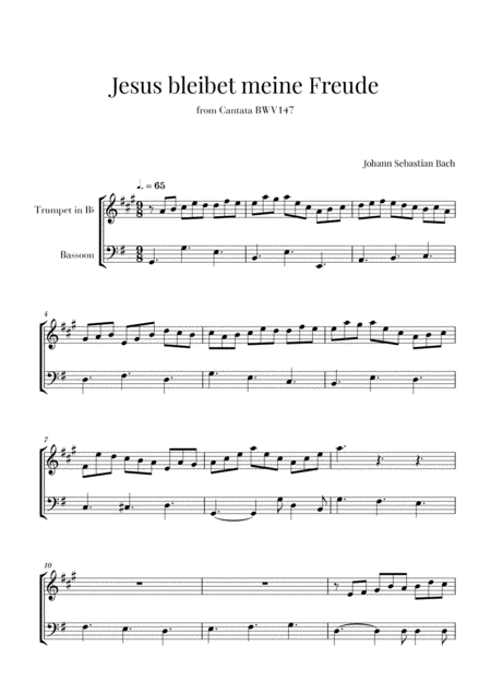 Free Sheet Music Bach Jesus Bleibet Meine Freude For Trumpet And Bassoon