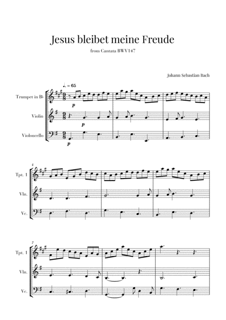 Bach Jesus Bleibet Meine Freude For Trumpet Violin And Cello Sheet Music