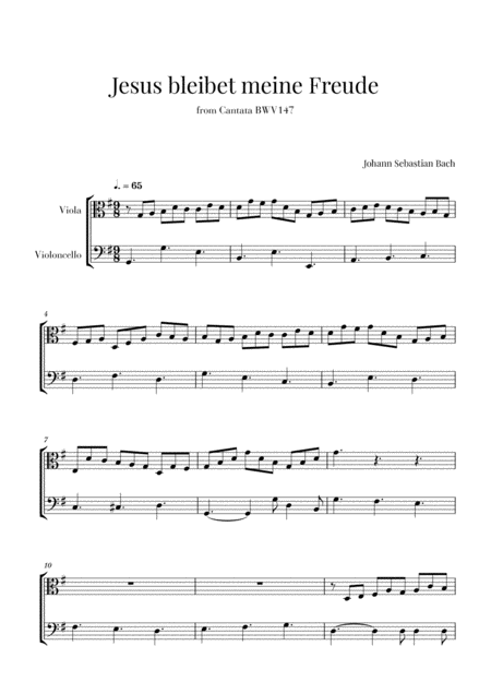 Free Sheet Music Bach Jesus Bleibet Meine Freude For Viola And Cello
