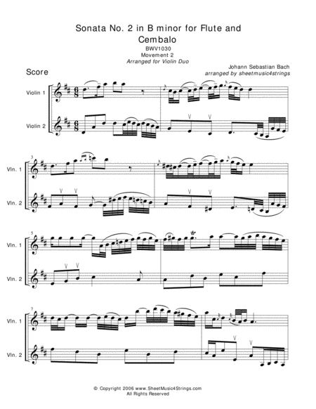 Bach Js Andante For Two Violins Sheet Music