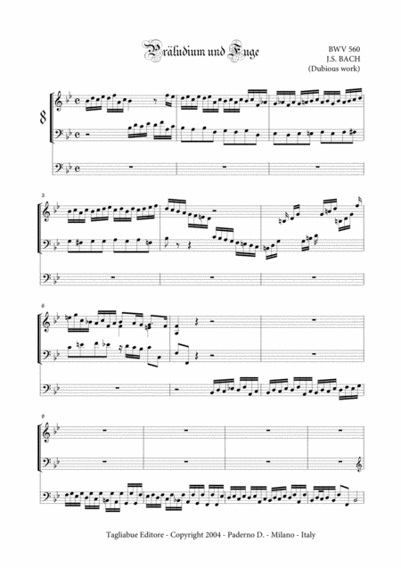 Free Sheet Music Bach Js Bwv 560 Prelude And Fuga In Bb For Organ 3 Staff