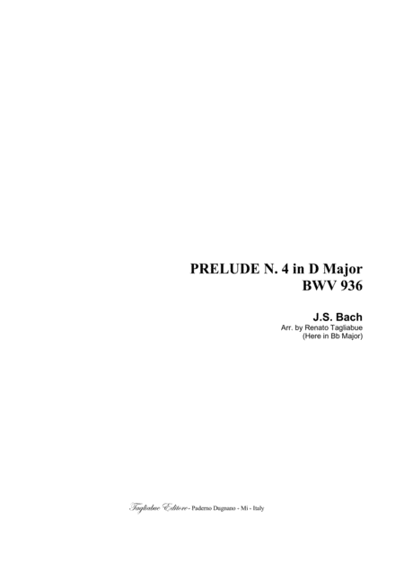 Free Sheet Music Bach Js Prelude N 4 In D Major Bwv 936 Arr For Sab Choir In Vocalization