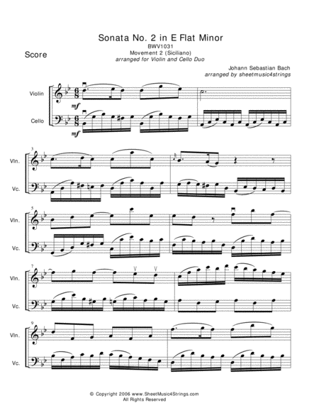 Bach Js Siciiliano For Violin And Cello Sheet Music