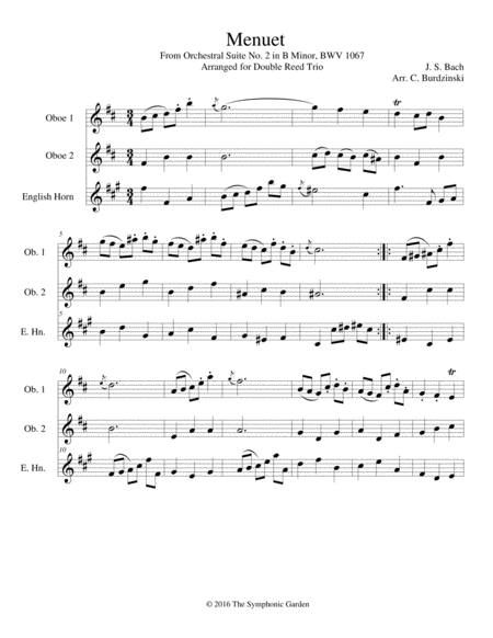 Bach Menuet From Orchestral Suite No 2 In B Minor Double Reed Trio 2 Oboes And English Horn Sheet Music