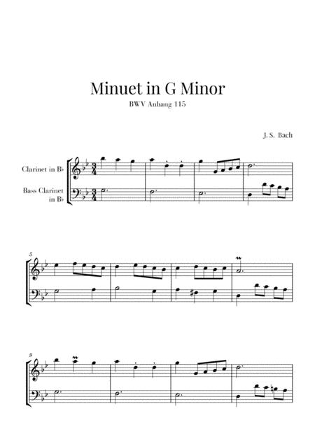 Bach Minuet In G Minor Bwv Anhang 115 For Clarinet And Bass Clarinet Sheet Music