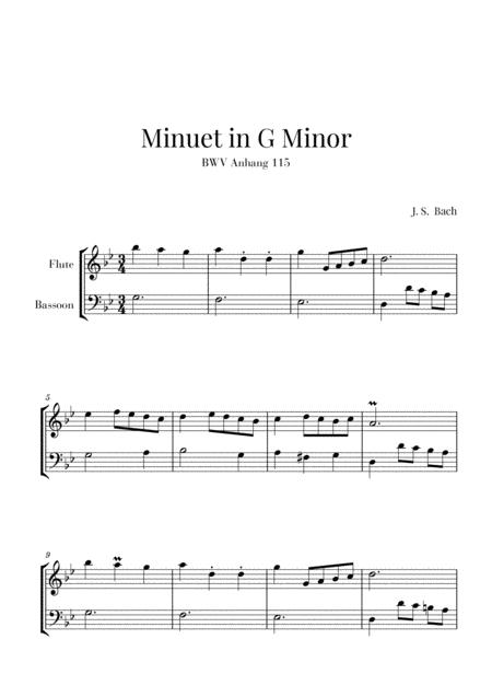 Free Sheet Music Bach Minuet In G Minor Bwv Anhang 115 For Flute And Bassoon