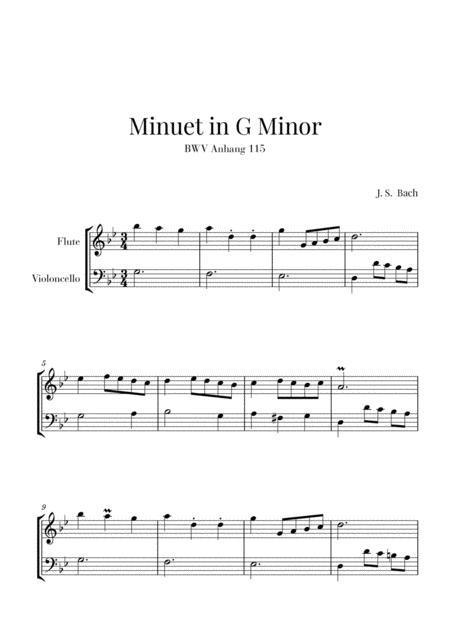 Free Sheet Music Bach Minuet In G Minor Bwv Anhang 115 For Flute And Cello