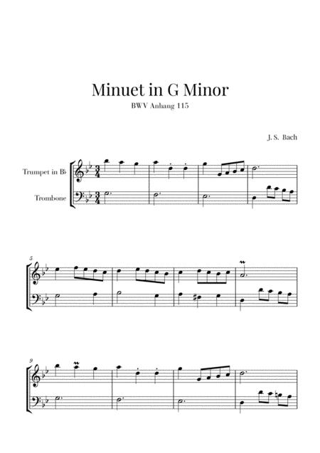 Free Sheet Music Bach Minuet In G Minor Bwv Anhang 115 For Trumpet And Trombone