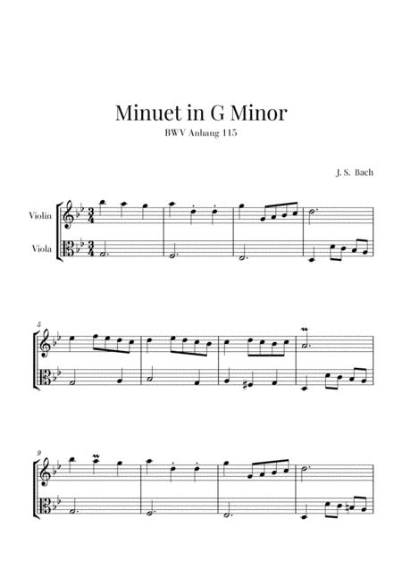 Bach Minuet In G Minor Bwv Anhang 115 For Violin And Viola Sheet Music