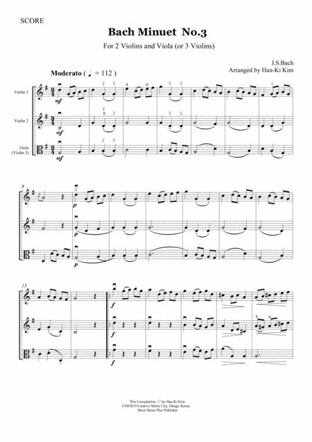 Bach Minuet No 3 For 3 Violins Sheet Music