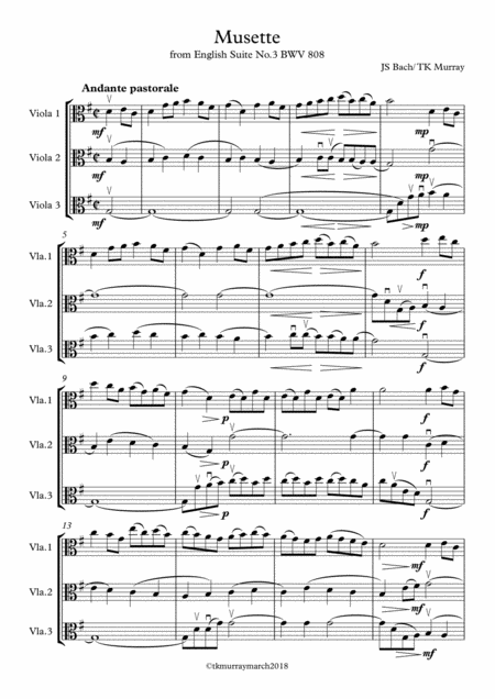 Free Sheet Music Bach Musette 3 Violas Viola Trio Viola Group