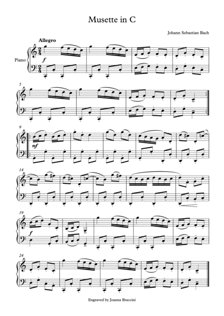 Bach Musette For Piano In C Sheet Music