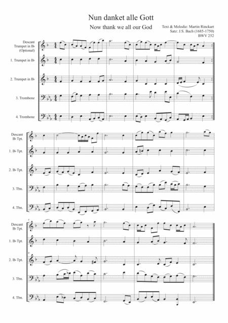 Bach Nun Danket Alle Gott Bwv 252 For Brass Quartet Sheet Music