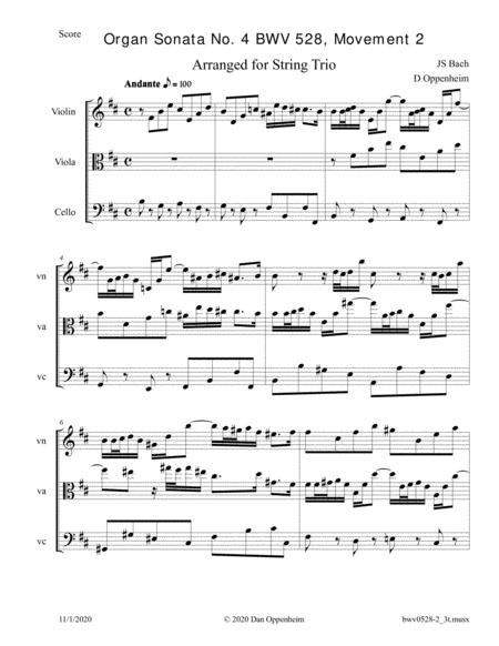 Bach Organ Sonata No 4 Bwv 528 Movement 2 Arranged For String Trio Sheet Music