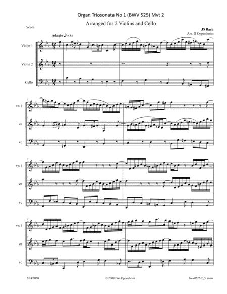 Bach Organ Triosonata No 1 Bwv 525 Mvt 2 Arr For 2 Violins And Cello Sheet Music