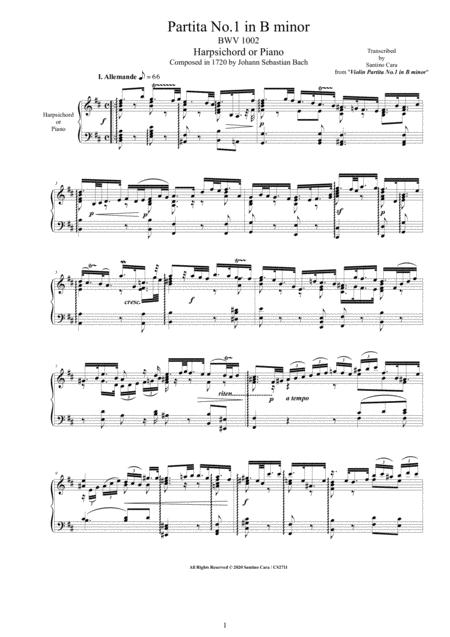 Free Sheet Music Bach Partita No 1 In B Minor Bwv 1002 For Harpsichord Or Piano
