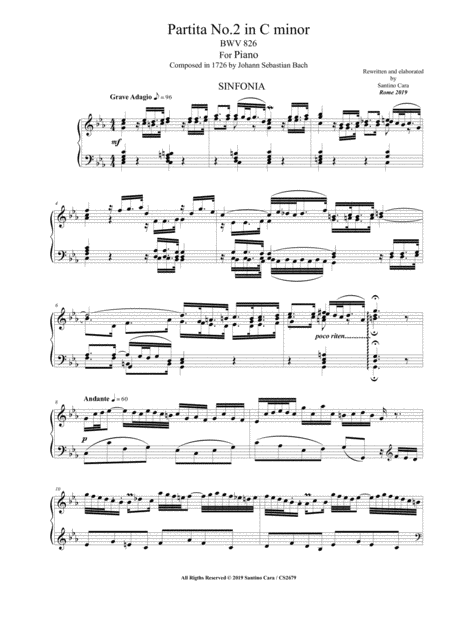 Bach Partita No 2 In C Minor Bwv 826 For Piano Sheet Music