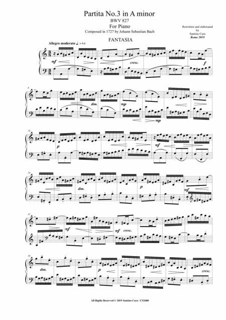 Bach Partita No 3 In A Minor Bwv 827 For Piano Sheet Music