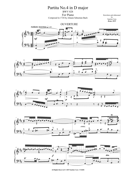 Bach Partita No 4 In D Major Bwv 828 For Piano Sheet Music