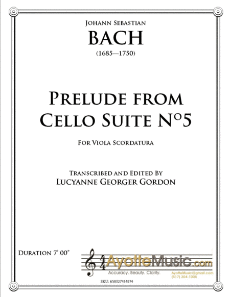 Free Sheet Music Bach Prelude From Cello Suite No 5 For Viola Scordatura