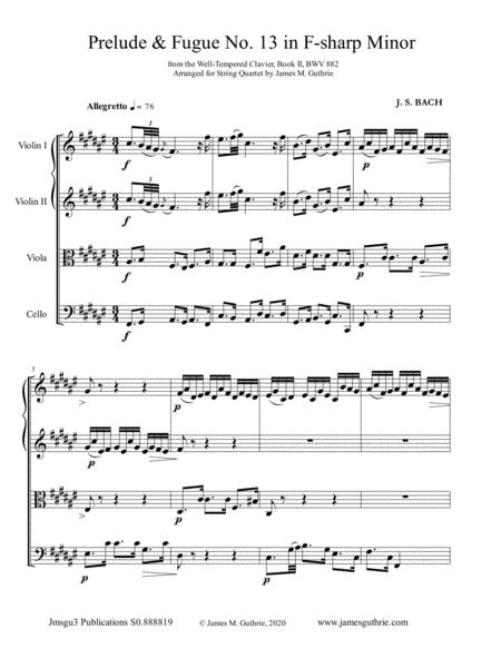 Bach Prelude Fugue No 13 In F Sharp Major Bwv 882 For String Quartet Sheet Music