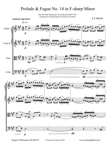 Bach Prelude Fugue No 14 In F Sharp Minor Bwv 883 For String Quartet Sheet Music