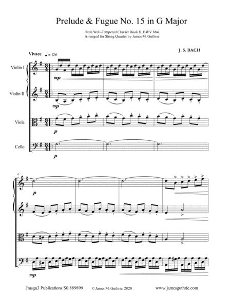 Bach Prelude Fugue No 15 In G Major Bwv 884 For String Quartet Sheet Music