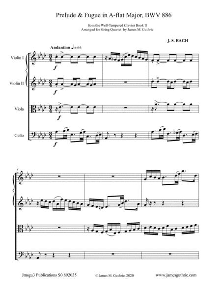 Bach Prelude Fugue No 17 In A Flat Major Bwv 886 For String Quartet Sheet Music