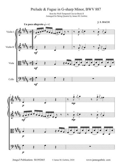 Bach Prelude Fugue No 18 In G Sharp Minor Bwv 887 For String Quartet Sheet Music
