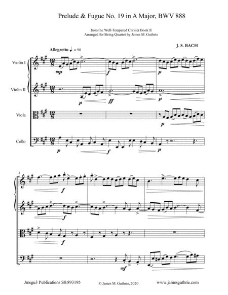 Bach Prelude Fugue No 19 In A Major Bwv 888 For String Quartet Sheet Music