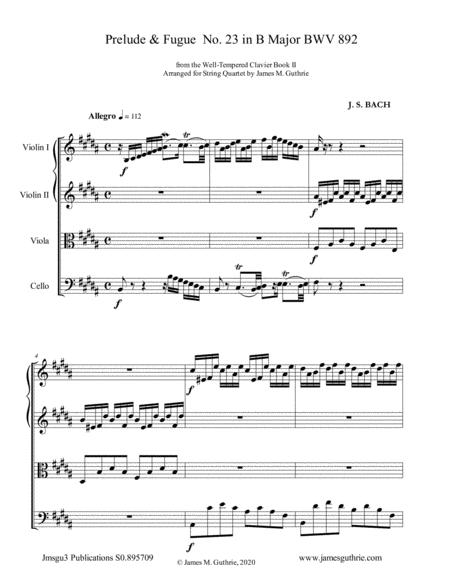 Bach Prelude Fugue No 23 In B Major Bwv 892 For String Quartet Sheet Music