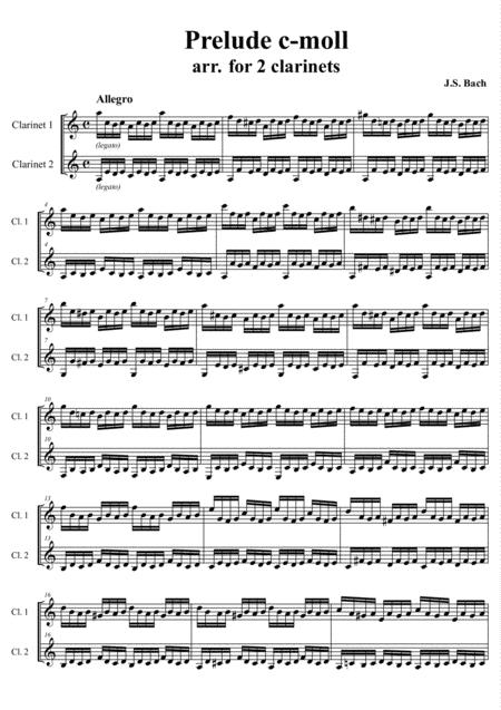 Free Sheet Music Bach Prelude Ii C Moll From The Well Tempered Clavier Book I For 2 Clarinets