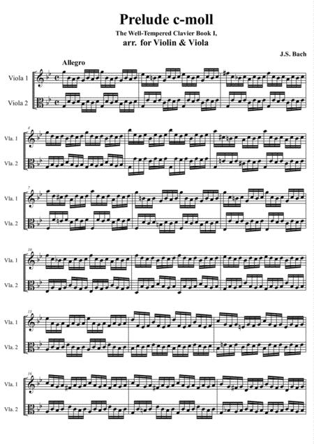 Bach Prelude Ii C Moll From The Well Tempered Clavier Book I For 2 Violas Sheet Music