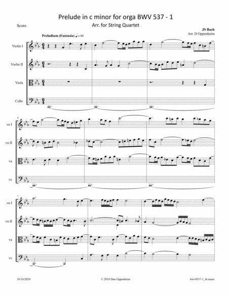 Bach Prelude In C Minor For Organ Bwv 537 Arr For String Quartet Sheet Music