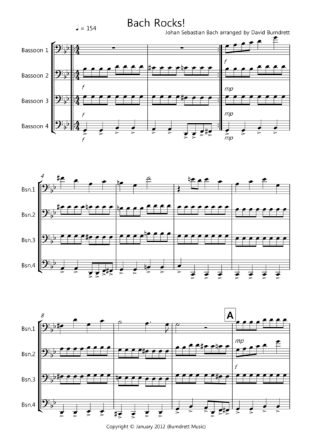 Free Sheet Music Bach Rocks For Bassoon Quartet