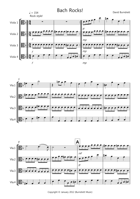 Free Sheet Music Bach Rocks For Viola Quartet