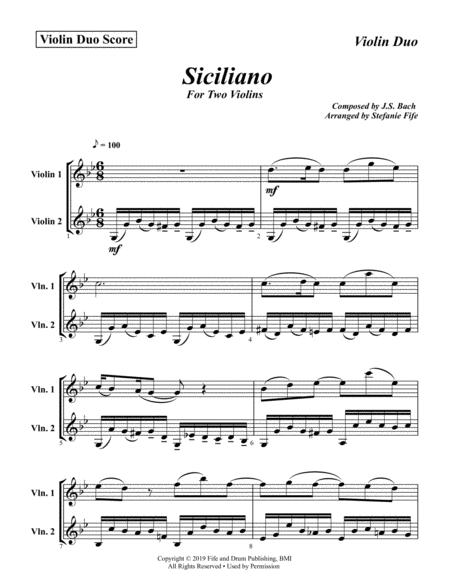 Free Sheet Music Bach Siciliano For Two Violins