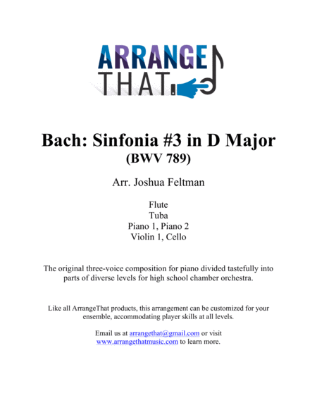 Free Sheet Music Bach Sinfonia 3 In Dm Bwv 789