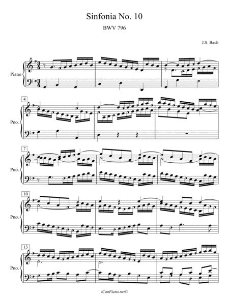 Bach Sinfonia No 10 In G Major Bwv 796 Icanpiano Style Sheet Music
