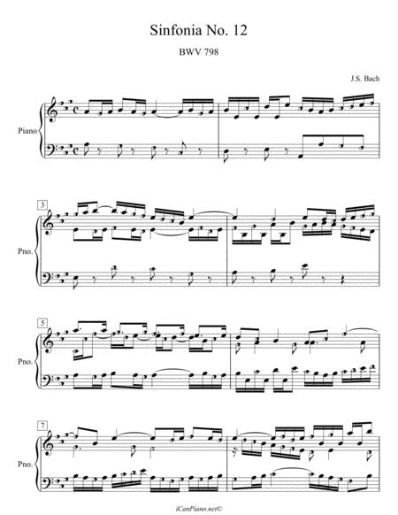 Free Sheet Music Bach Sinfonia No 12 In A Major Bwv 798 Icanpiano Style