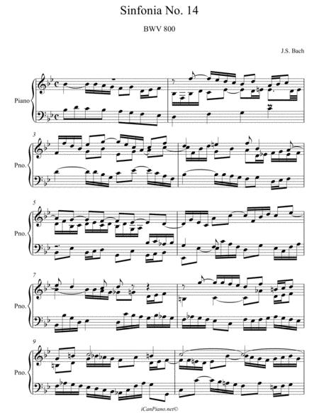 Bach Sinfonia No 14 In Bb Major Bwv 800 Sheet Music