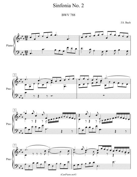 Free Sheet Music Bach Sinfonia No 2 In C Minor Bwv 788 Icanpiano Style