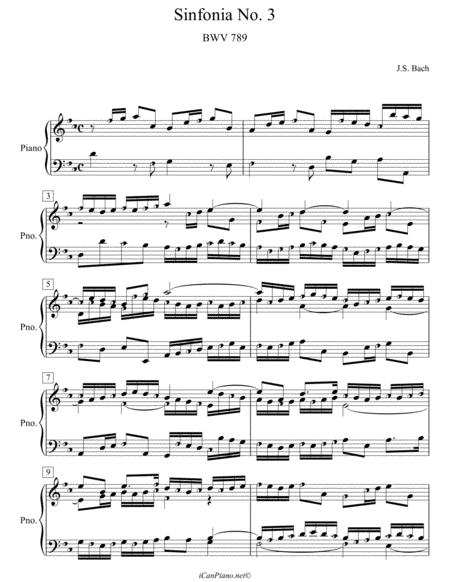 Free Sheet Music Bach Sinfonia No 3 In D Major Bwv 789 Icanpiano Style