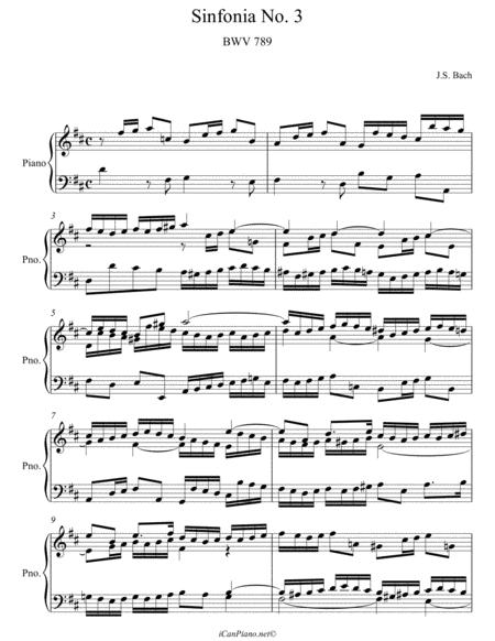 Free Sheet Music Bach Sinfonia No 3 In D Major Bwv 789