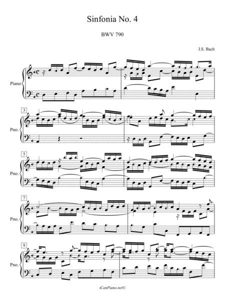 Bach Sinfonia No 4 In D Minor Bwv 790 Icanpiano Style Sheet Music