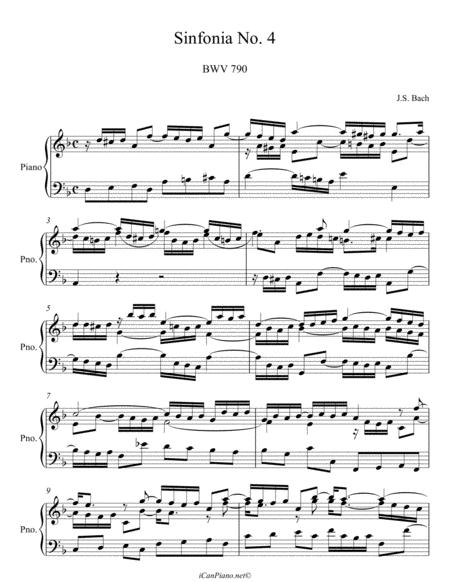 Bach Sinfonia No 4 In D Minor Bwv 790 Sheet Music