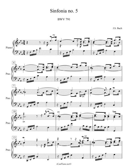 Bach Sinfonia No 5 In Eb Major Bwv 791 Icanpiano Style Sheet Music